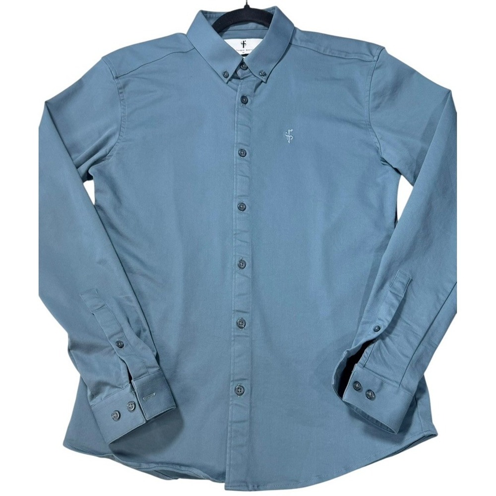 Father Sons Button Shirt Mens Medium Blue Stretch Slim Fit Long Sleeve Casual